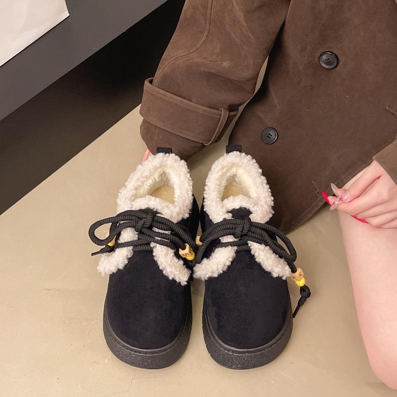 Lace-up Cotton Shoes for Women's Winter New Casual Outer Wear Velvet Thickened Warm Student Thick-soled Snow Boots for Women