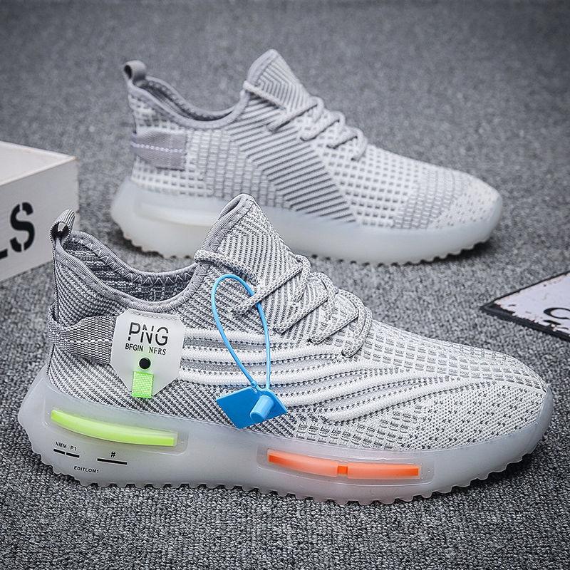 Autumn New Breathable Flying Woven Lace-up Men's Shoes Running Tide Shoes All-match Jelly Bottom Comfortable Casual Student Shoes