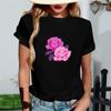 Women's Fashionable Round Neck Casual Retro Print Short Sleeved T-shirt Top