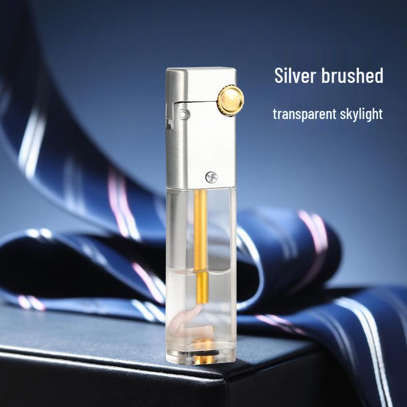 XF-FG201 Slim Transparent Oil Tank Metal Kerosene Lighter - Portable Gift Option