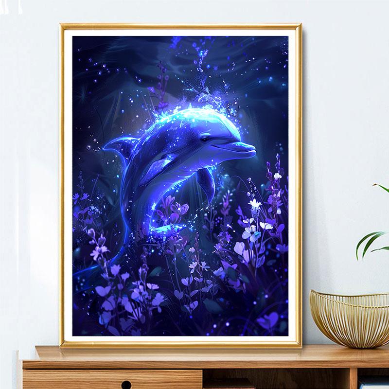 5d DIY Diamond Painting Cross Stitch Cute Dolphin Diamond Embroidery Mosaic Full Round Drill Home Decor