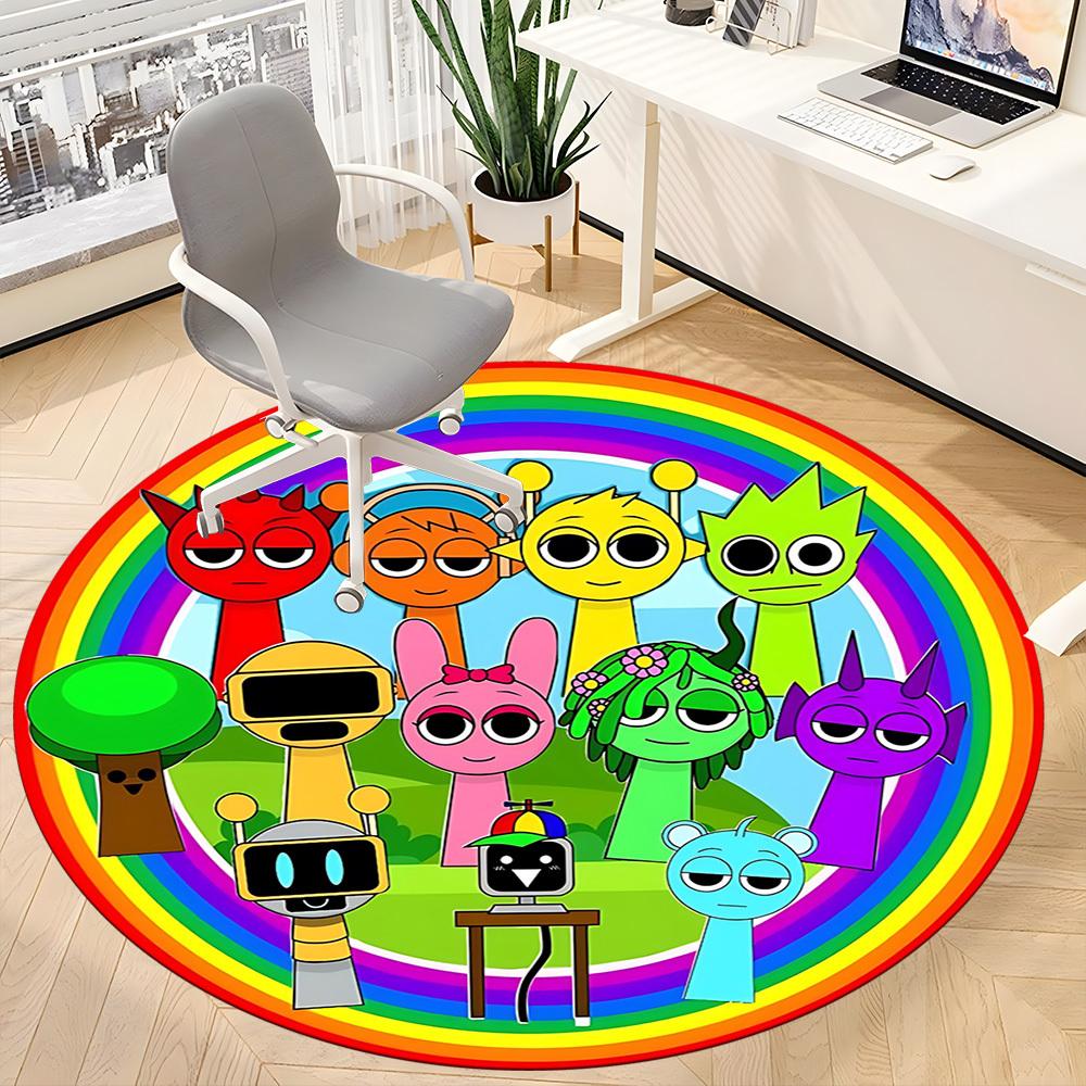 1PC Rainbow Characters Office Round Rug, Non-slip, Soft and Durable Office Rug for Interior Decoration, Perfect for Office, Beautiful Decoration