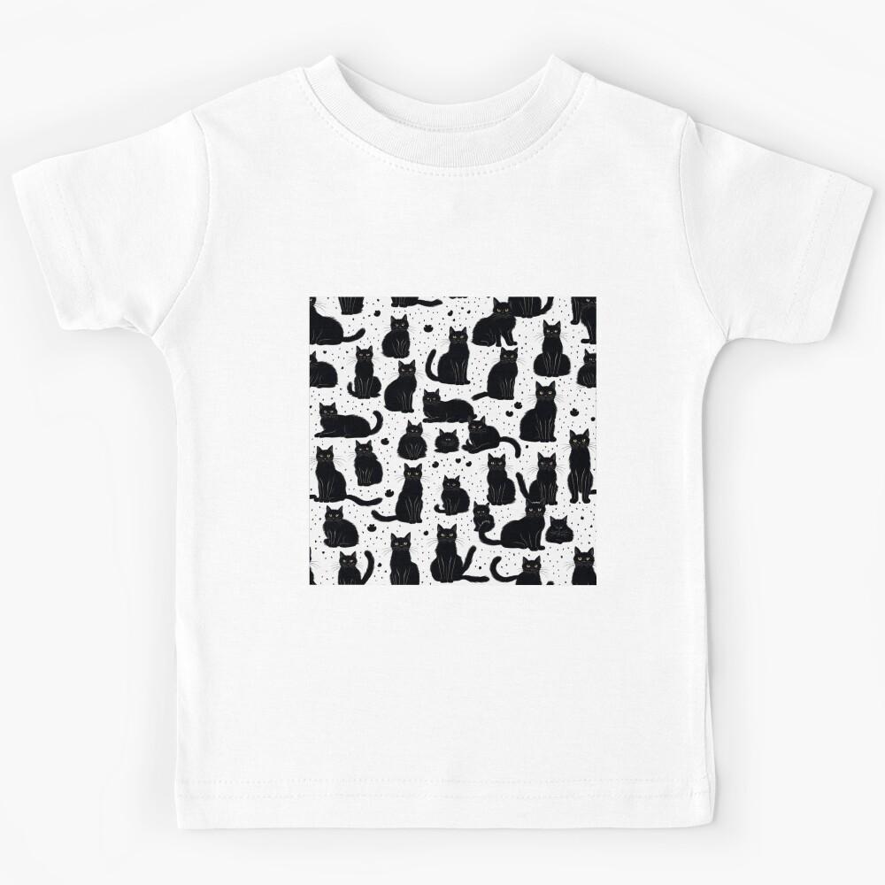 Cute Funny Fluffy Black Cats Pattern Kids T-Shirt 150