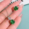 Women Jewelry Set Luxury Emerald Ice Cut Princess Square Pendant Necklace and Simple Green Diamond Ring