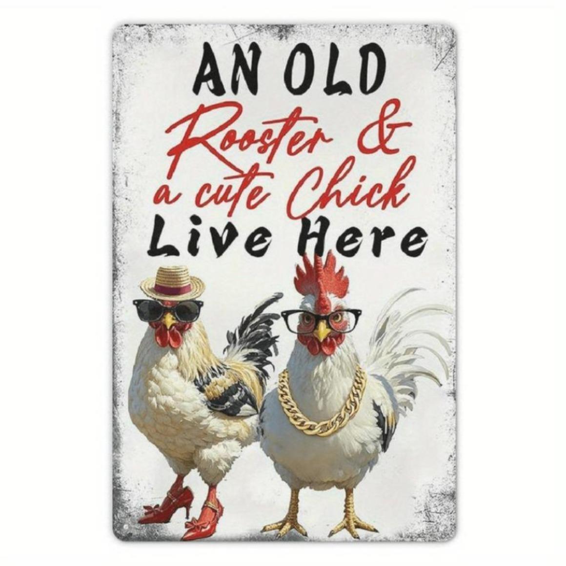 

Vintage Rooster Aluminum Sign with Farmhouse Chick Design for Kitchen Wall Decor 20x30cm