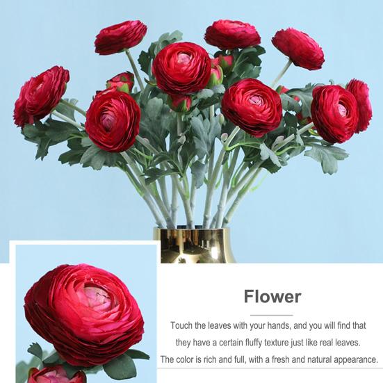 Sztuczny Jaskier Azjatycki 2 Główki Realistyczny Sztuczny Jedwabny Kwiat z Łodyżką Dekoracja Stołu Weselnego Imprezy Biura Domowego Wazon Sztuczny Kwiat