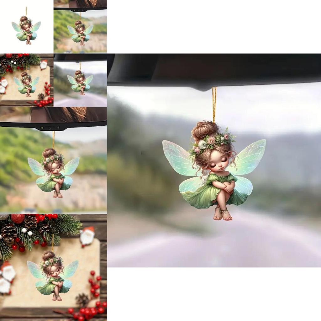 Adorable Green Fairy Acrylic Pendant Car Mirror Decoration Keychain Charm Accessory