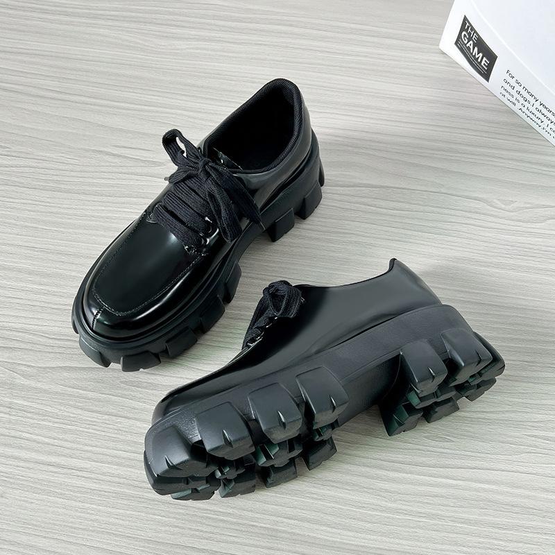 

Yuexinwang genuine leather flat for Huizhou women s shoes grape mother same small leather shoes autumn and winter new front lace-up platform shoes 39