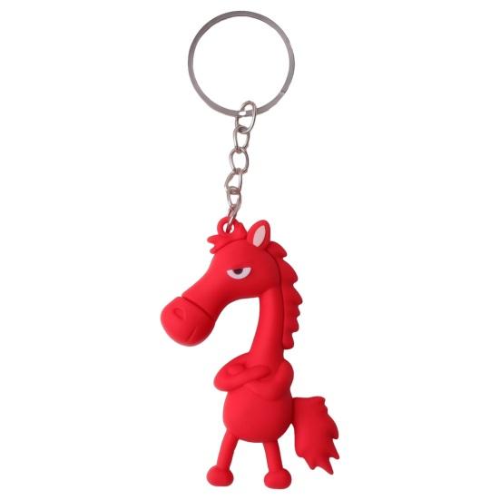 Keychain Pendant 3D Cartoon Horse Design Key Chain with Metal Ring Multifunctional Keychain Gift Accessory