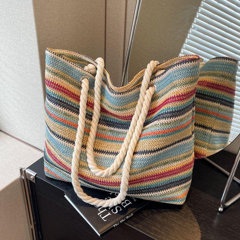 

Сумка Женская Пляжная Радужная Дорожная Плетеная Соломенная Сумка Blue