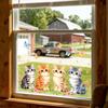 Spring Cat Window Cling Cartoon Cat Flowers Butterflies Window Sticker Reusable Static Glass Decal for Bathroom Kitchen Glass Doors