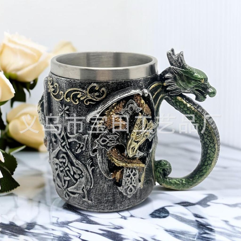Resin stainless steel Halloween series cup dragon skull modeling mug home decoration ornament