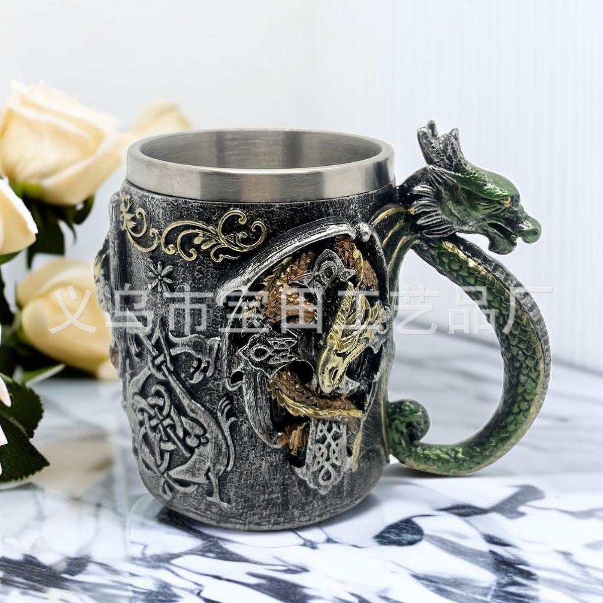 

Кружка из смолы и нержавеющей стали серии Хэллоуин, кружка с моделированием черепа дракона, украшение для дома