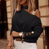 Irregular Shoulder Strap Studded Print Long Sleeve Off-Shoulder T-Shirt