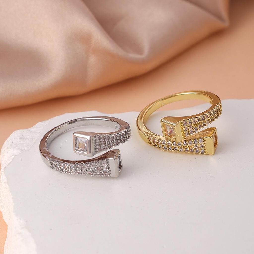 Rhinestone Inlaid Women's Cross Ring, Adjustable Open Design, Trendy Cold Style Index Finger Accessory