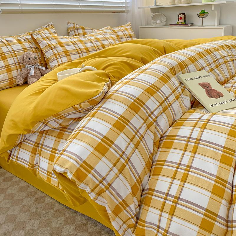 Simple Pure Cotton Four-piece Set Plaid Pure Cotton Bed Sheet Quilt Cover Bed Sheet Type Pure Cotton Dormitory Three-piece Set