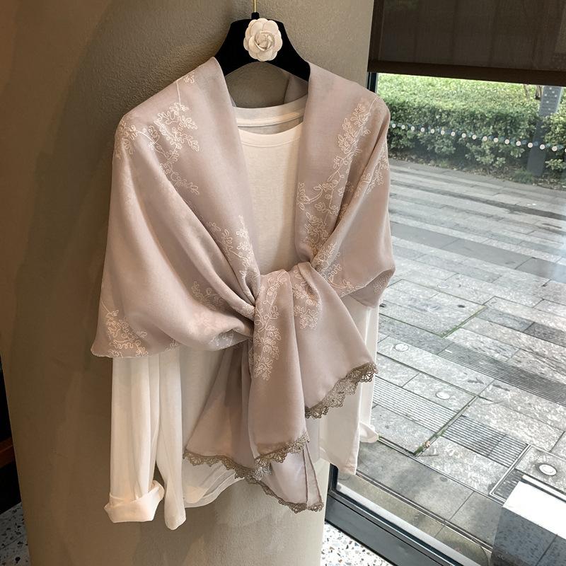 Floral Embroidered Lightweight Breathable Scarf For All Season