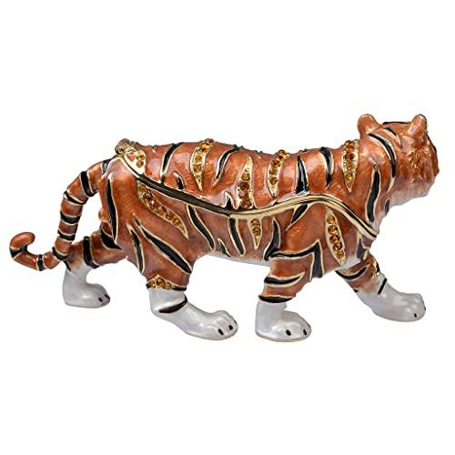 FJ FENGZHIJIE Trinket Box with Hinged Tiger Figurine | Golden Crystal Enamel Wildlife Home Decor | Gift for Tiger Lovers and Wildlife Enthusiasts