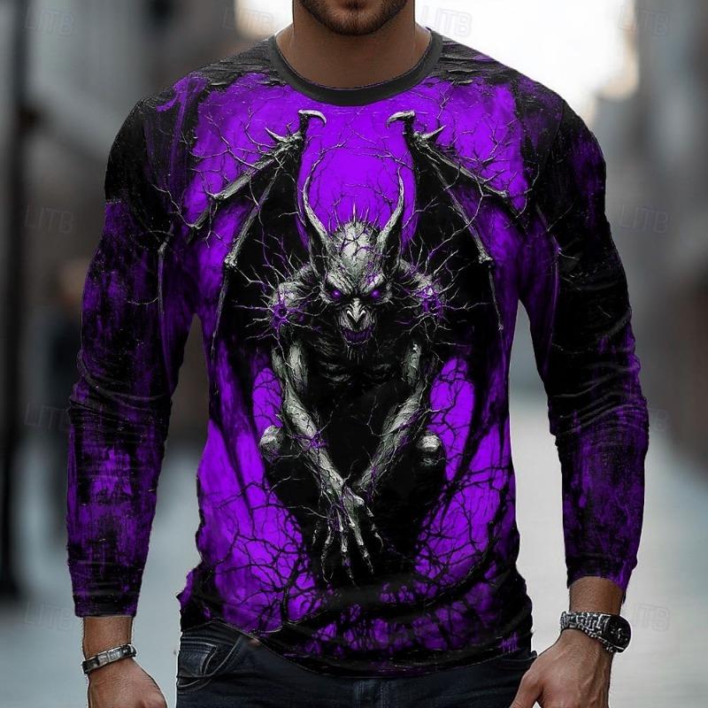 Men's 3D T-shirt long-sleeved T-shirt round neck top fashion Halloween bat horror street casual daily autumn new style