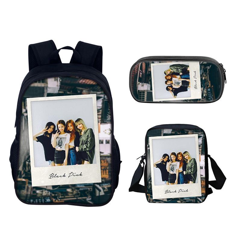 Set de Mochila Estudiantil Blackpink con Material de Nylon y Diseño Creativo para Uso Diario