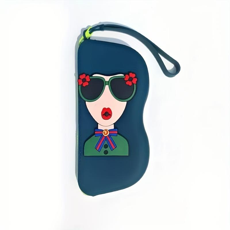 

1pc Silicone Glasses Case - Portable Travel Eyeglasses Storage Bag with Adjustable Lanyard, Cartoon-Design Accessory Pouch темно-зеленого