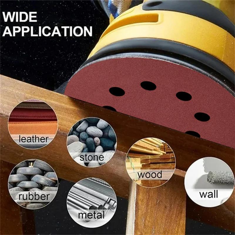 100Pcs Sanding Discs 8-Hole Hook and Loop Round Sandpaper for Random Orbital Sander for Wood Paint Stain Varnish Removal Tools