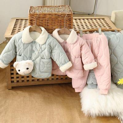 2025 Autumn/Winter Girls' Fleece-Lined Cotton Suit: Fashionable, Thickened Coat for Small and Medium Children with Super Cute Cotton Lining