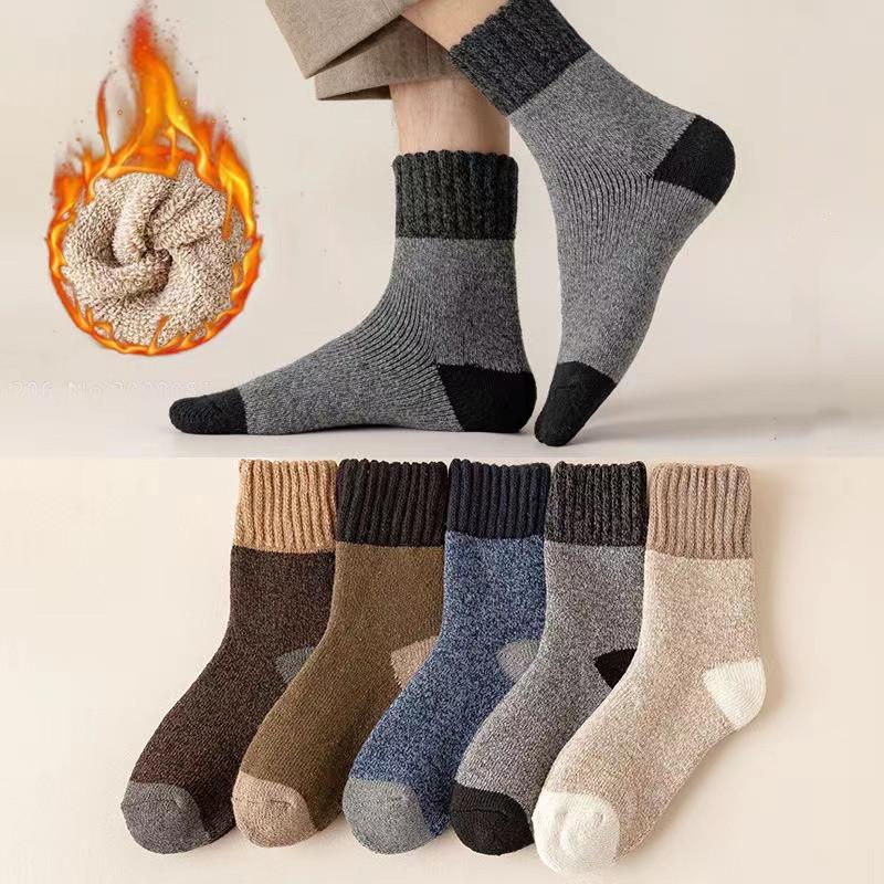 5pairs/Lot Men's Wool Socks Super Thick Terry Winter Warm Socks Fashion Style Mid Tube Socks Snow Socks High Quality Men's Socks