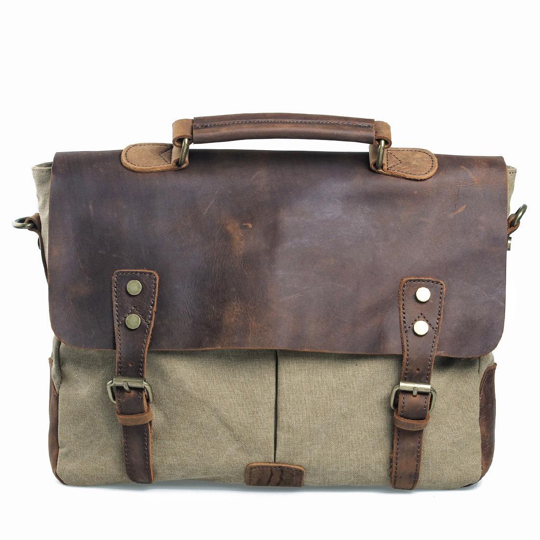 

Muchuan Retro Canvas & Leather Messenger Bag - Crossbody & Handheld Briefcase хаки