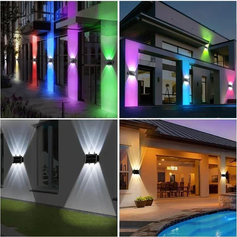 4/6/8LED Multi-Color Solar Wall Lights Up and Down Lighting Solar Outdoor Light Waterproof Solar Fence Light for Yard Garden