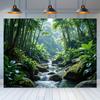 2D Nature Forest Stream Backdrop, Bamboo & Palm Tree Rainforest with Mossy Rocks Background