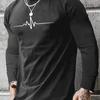 Spring and Autumn Round Neck 3D Heartbeat Line Printed Top Fashionable Casual Long Sleeved Men's T-shirts