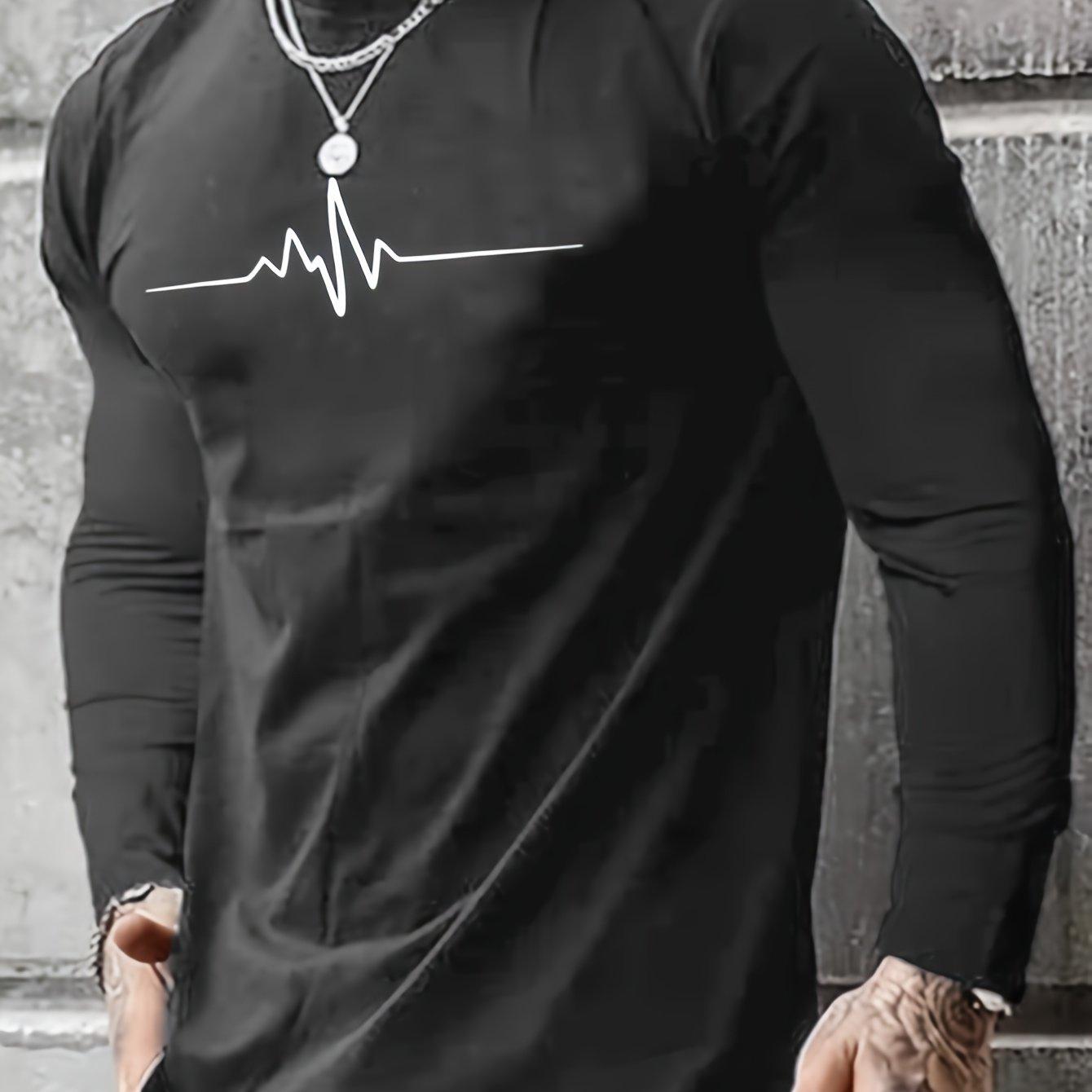 

Весенне-осенние футболки с круглым вырезом и 3D-принтом в виде линии сердцебиения, модные повседневные мужские футболки с длинным рукавом M