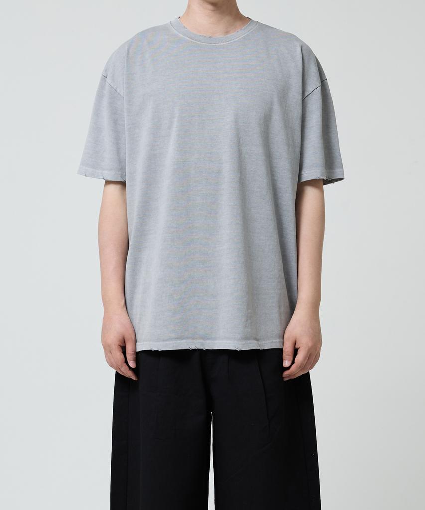 OX STUDIOS Pigment Damaged T-Shirt (Gray)