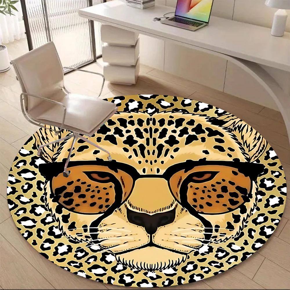 1pc Leopard Print Office Round Area Rug, Indoor Mat Suitable ForOffice, Under Office Chairs Bedroom Living Room Home Decor, Room Deco T212