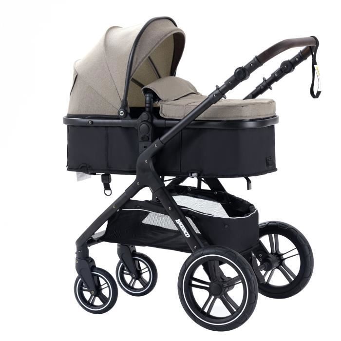YAZOCO - Poussette 3 en 1 Bébé Combinée Siège-Auto Nacelle Trio Réversible Réglable Haute Qualité Roues increvables Kaki