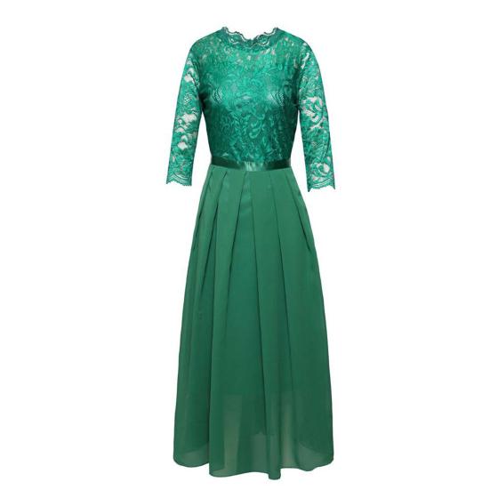 Bridesmaid Dress for Women Lace Patchwork Formal Gowns Crew Neck