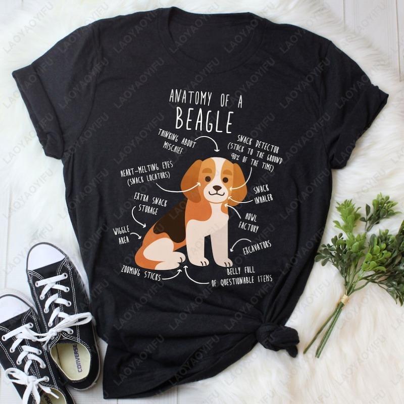 Beagle Femmes Hommes Chien Amoureux Cadeau Mignon Tricolore T-shirt Animal de Compagnie Maman Papa Chien Pour Lui Elle Vêtements Anatomie Tout Match Kawaii Hauts