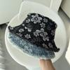 Flower Embroidered Denim Fisherman Hat Frayed Brim Sunscreen Sun Cap Cowboy Bucket Hats  Travel