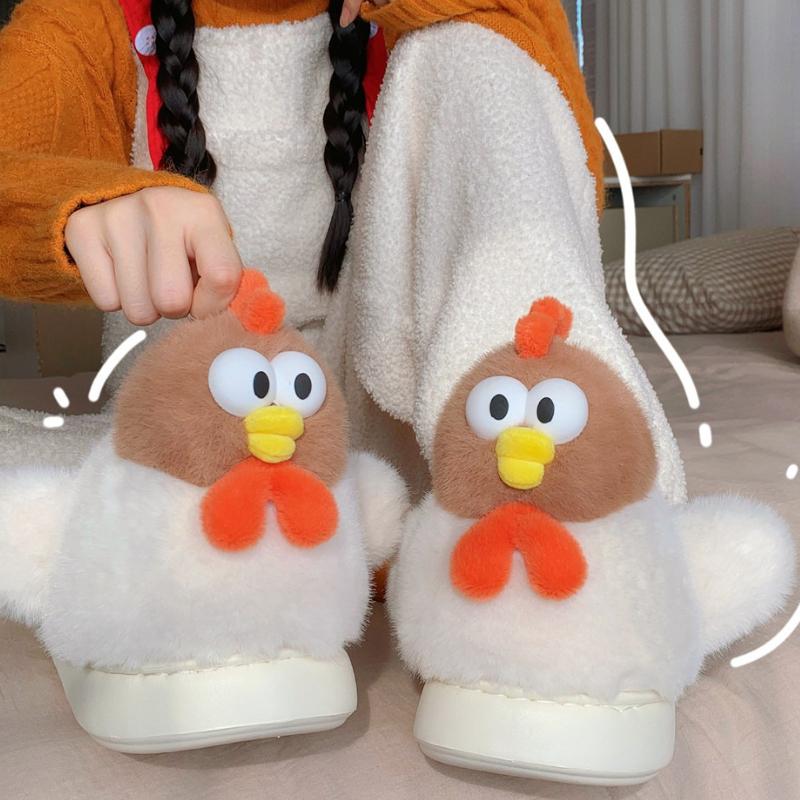 Fashion 2025 New Cute Cartoon Indoor Fluffy Slippers For Women Winter Warm Shoes Funny Chicken Anti-slip Girls Home Floor Cotton Slipper