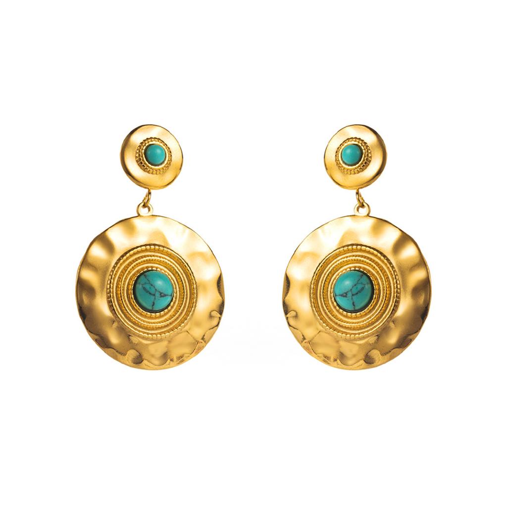 Stainless Steel Geometric Turquoise Inlaid Round Earrings Elegant High Grade Personality Earrings For Women Trendy Jewelry
