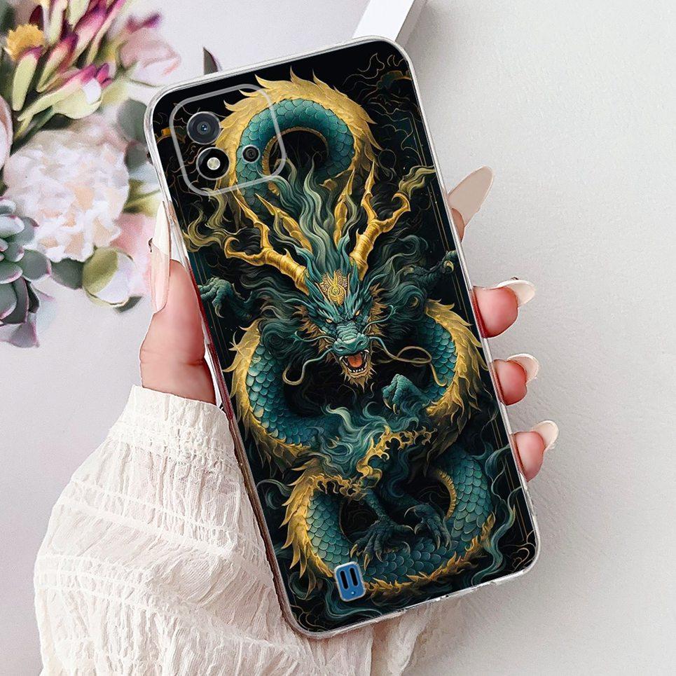 Cool Style Tiger Dragon Pattern Phone Case For Realme C11 2021 2020 C12 C15 Clear Soft Silicone TPU Back Cover RMX3231 Coques