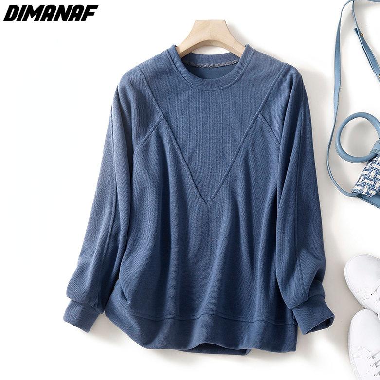 

DIMANAF 2022 Новая женская осенняя футболка с длинными рукавами, однотонный пуловер, повседневный стиль, винтажный хлопок, новые футболки оверсайз