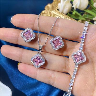 Zircon Color Crystal Necklace Set European and American Petal Zircon Earrings Necklace Bracelet Three-piece Set 2026