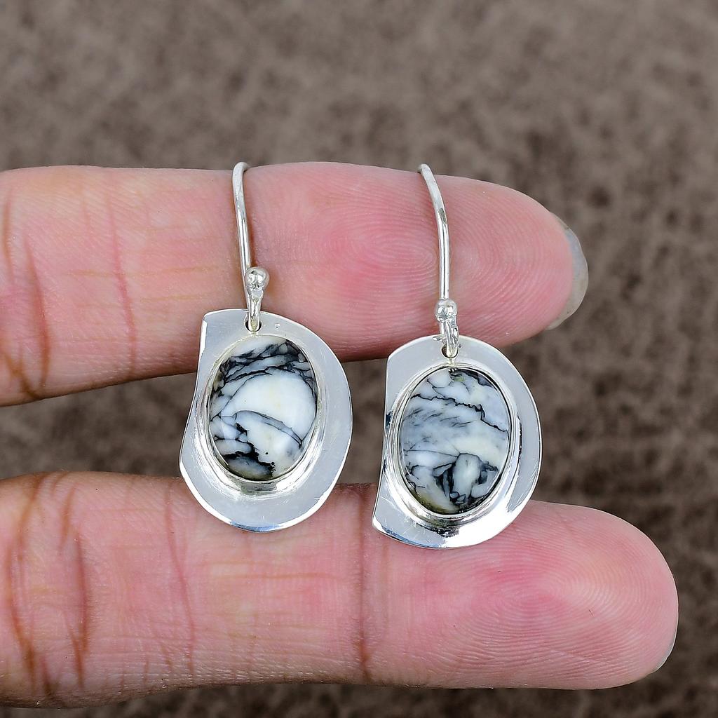 Dendrite Opal Gemstone Handmade 925 Sterling Silver Jewelry Earring 1.46" KKG-649