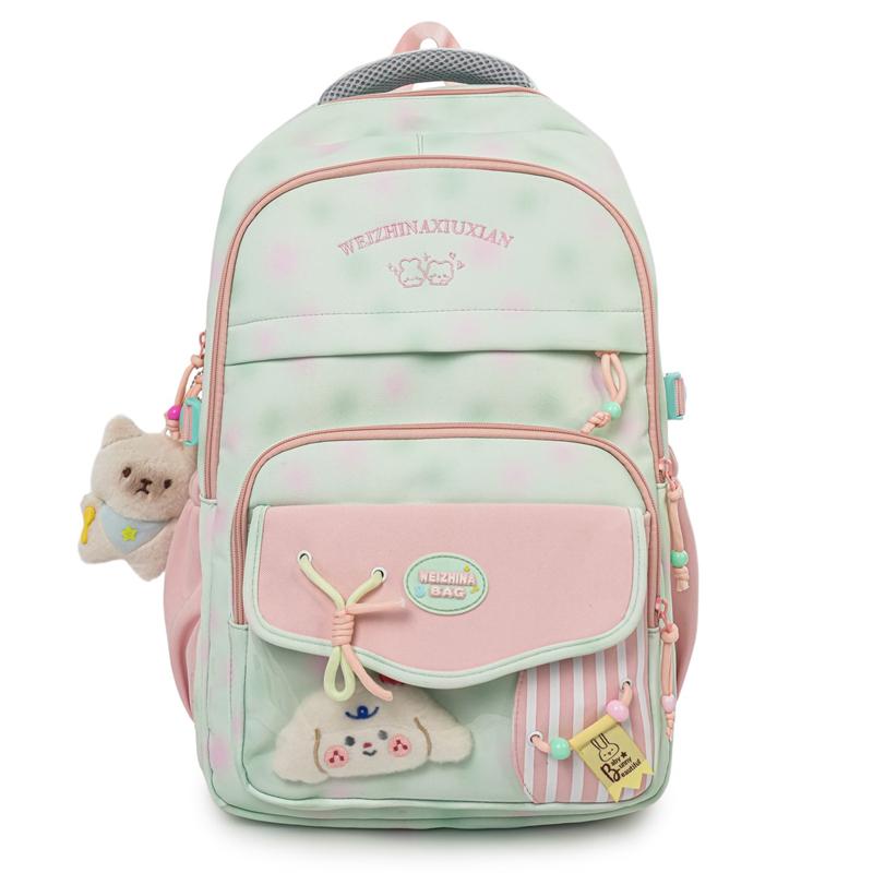 High School Students Lightweight Schoolbag Color Block Large Capacity Backpack зелёный