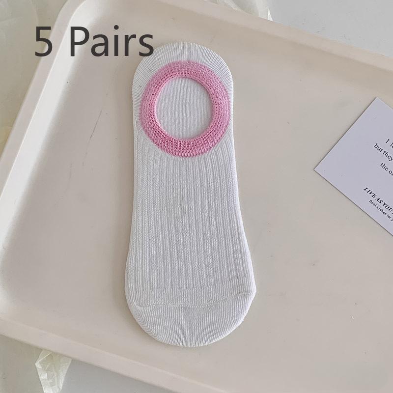 5 Pairs of Socks Women's Summer Thin Rubber Does Not Fall Off The Heel Short Boat Socks Tide Wind Sweet Macaron Colour