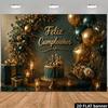 2D Emerald Green Gold Birthday Backdrop, "Feliz Cumpleaños" Photography Background