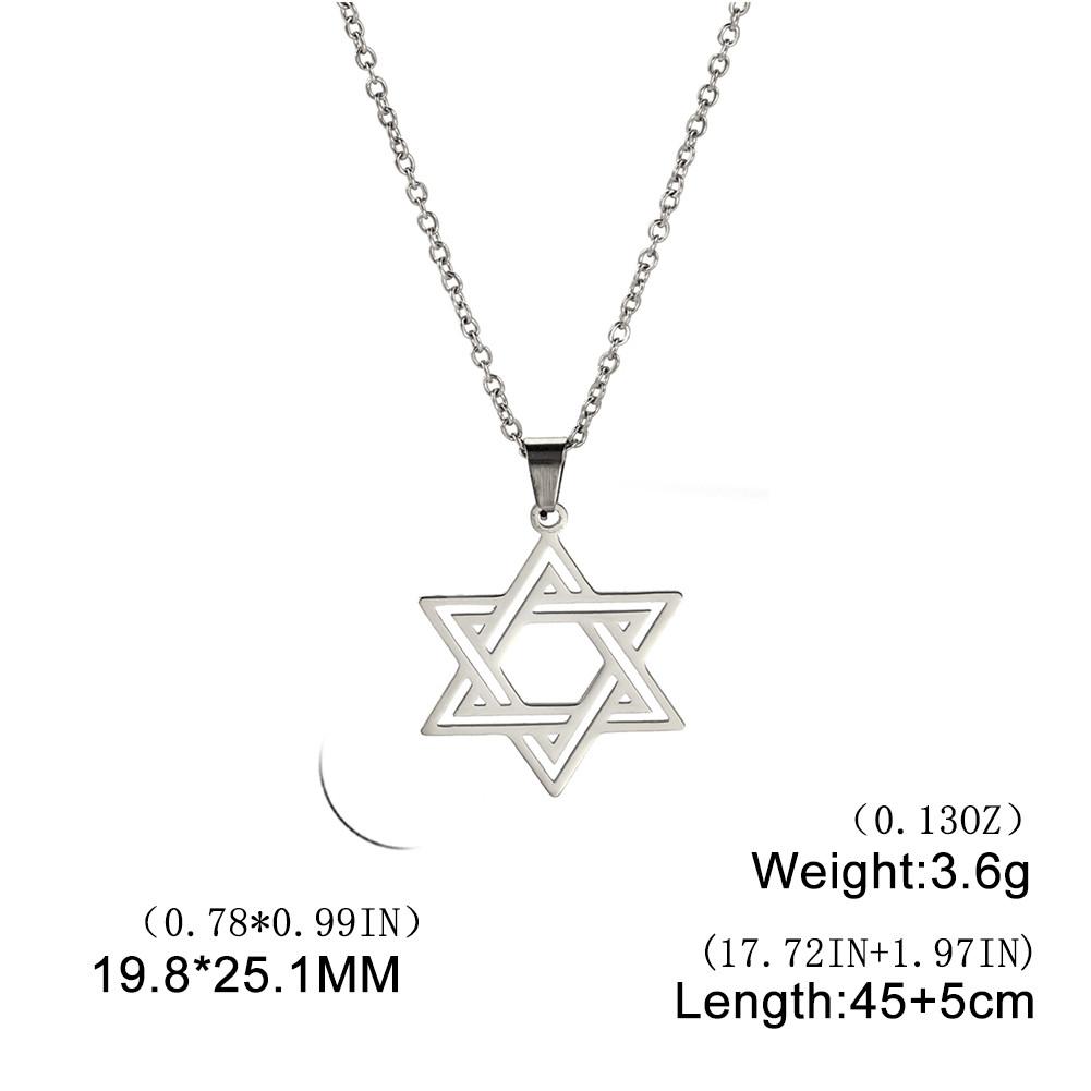 Je Bible Stainless Steel Hexagram Chain Necklace Women Men Cutout Star of David Hexagon Choker Necklace Mezuzah Jewelry