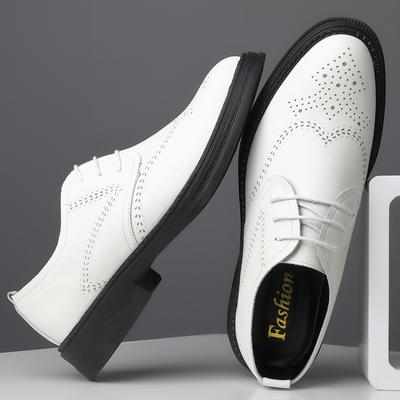 2024 Men Formal Shoes White Leather Business Casual Shoes Fashion Man Shoe Dress Office Wedding Brogue Shoes Social Shoe Male